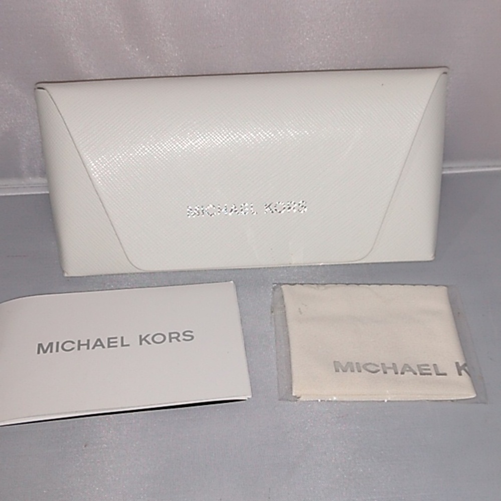 Michael Kors Brand White Structured Eyeglasses Case with snap closure
